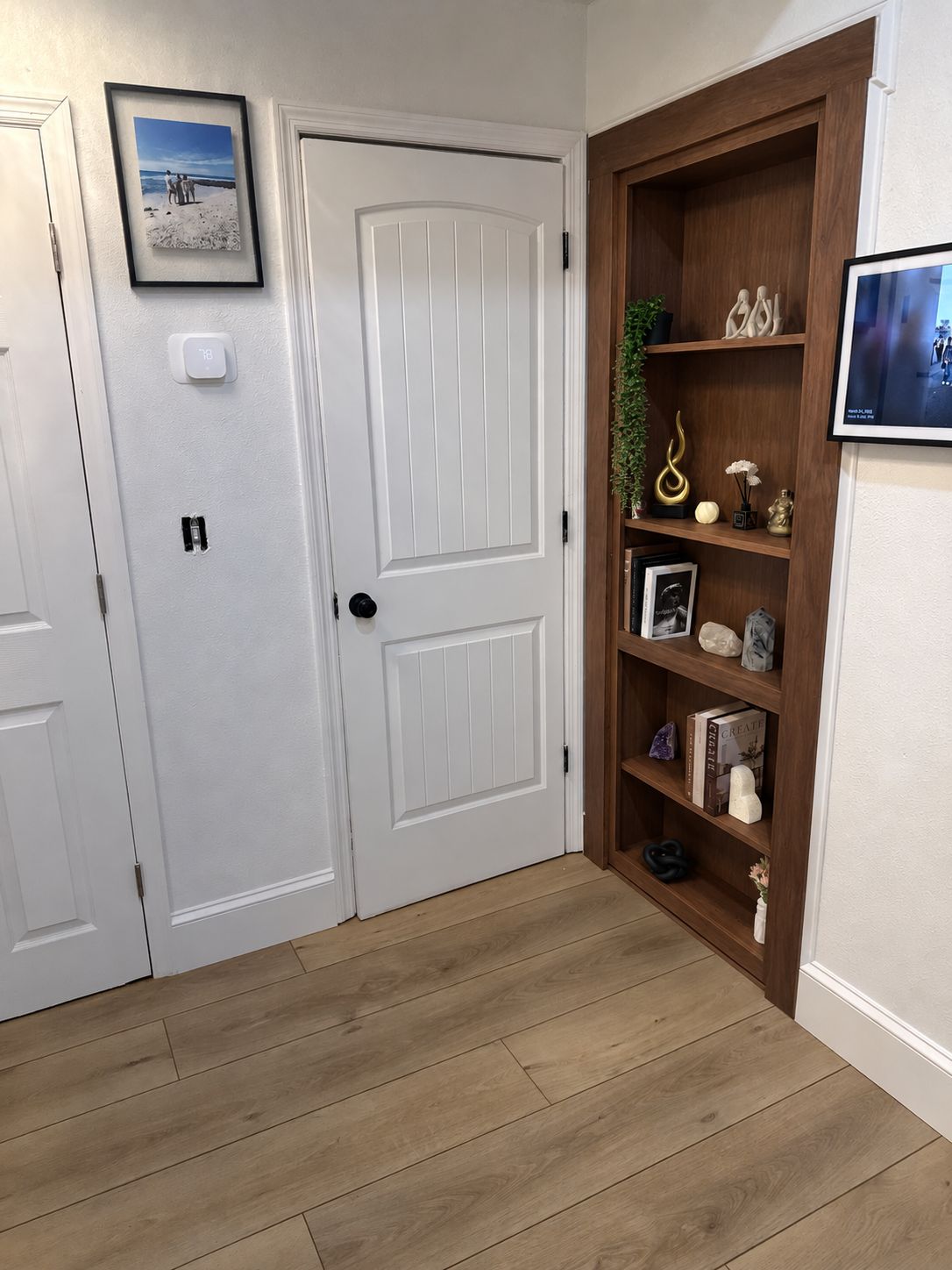 Hidden bookcase door: Walnut finish, an AI-edited design concept based on this project