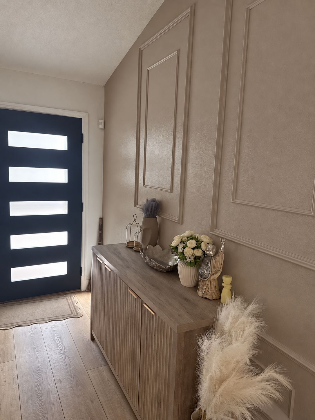 Custom wall trim: Mushroom finish, an AI-edited design concept based on this project