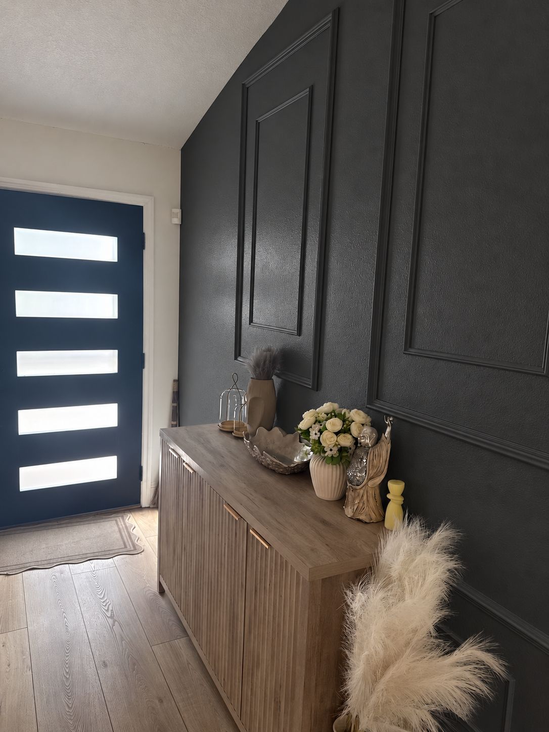 Custom wall trim: Charcoal finish, an AI-edited design concept based on this project