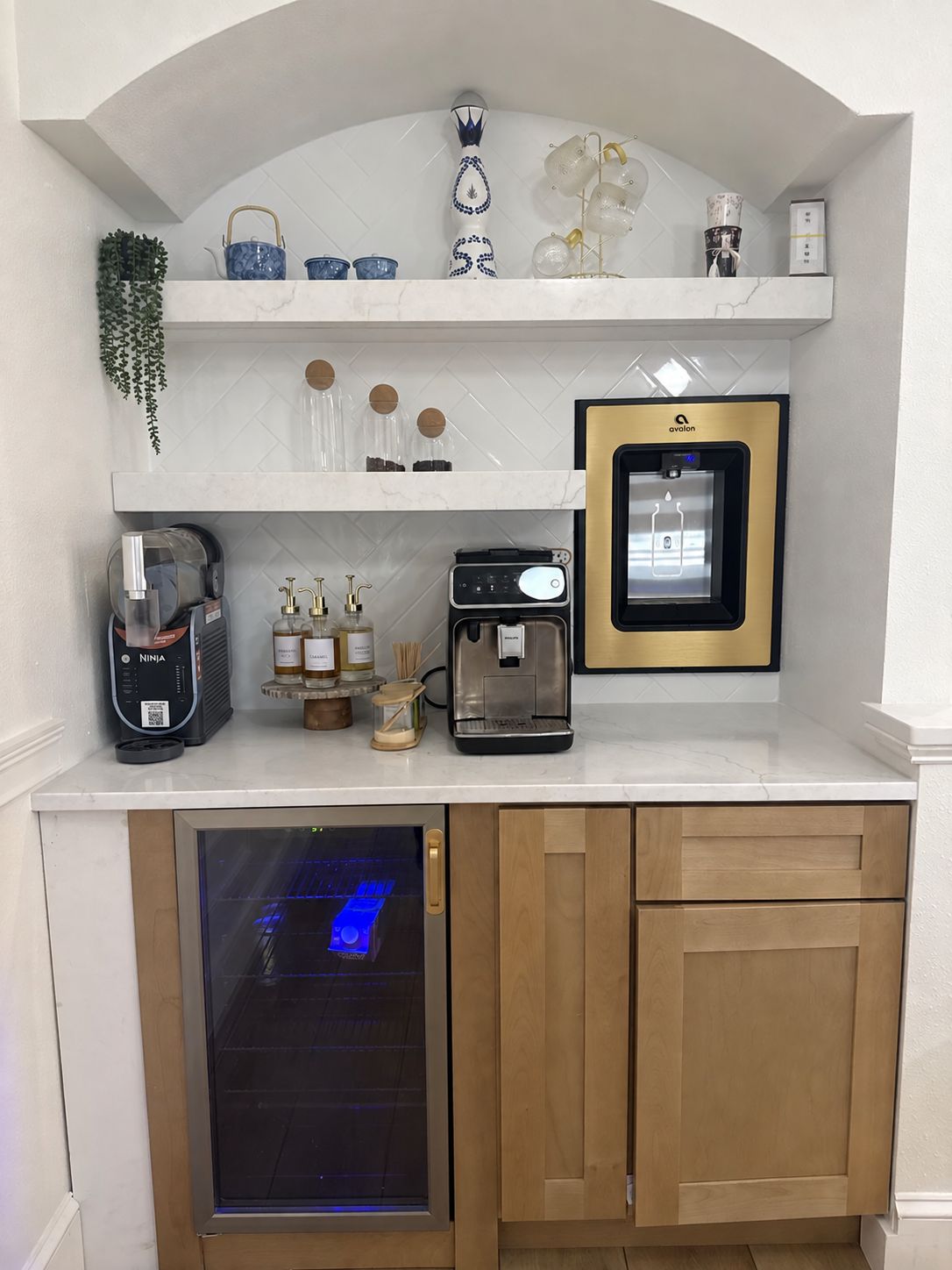 Integrated water dispenser: Brass finish, an AI-edited design concept based on this project